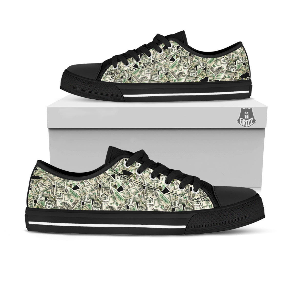 American Money US Dollars Print Pattern Black Low Top Shoes-grizzshop