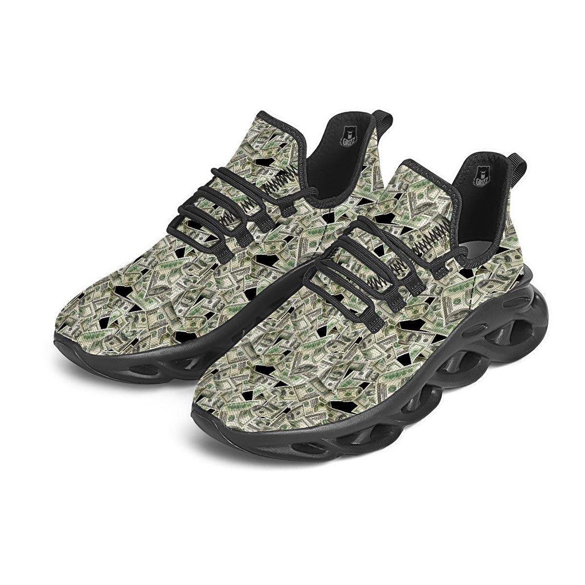 American Money US Dollars Print Pattern Black Running Shoes-grizzshop