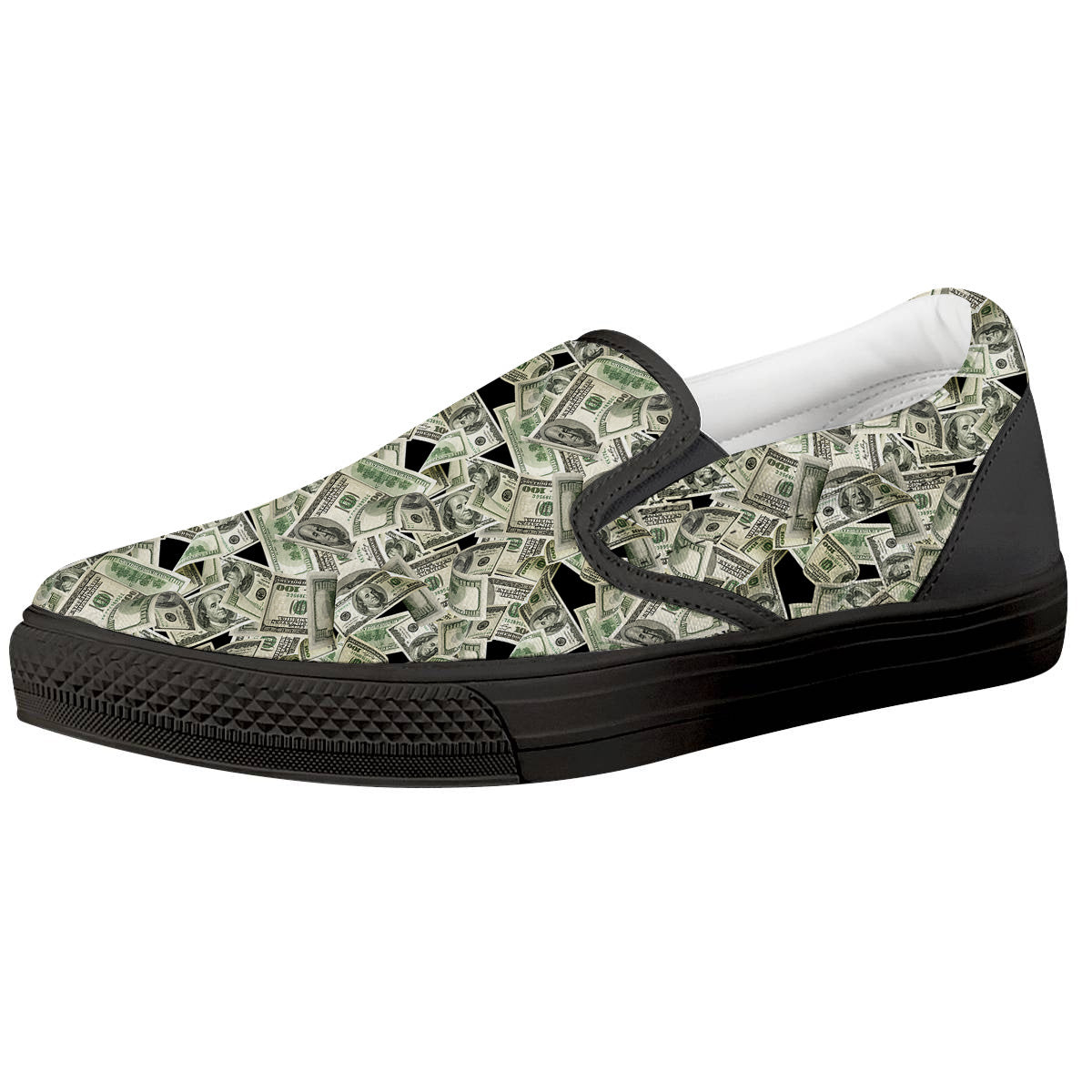 American Money US Dollars Print Pattern Black Slip On Shoes-grizzshop