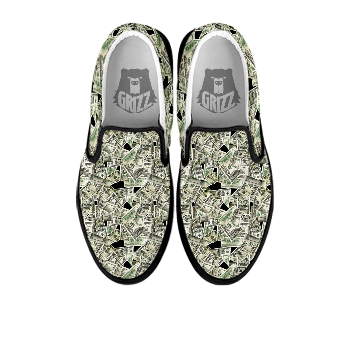 American Money US Dollars Print Pattern Black Slip On Shoes-grizzshop