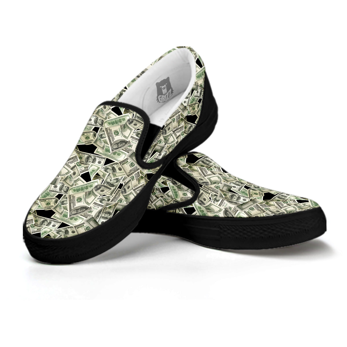 American Money US Dollars Print Pattern Black Slip On Shoes-grizzshop