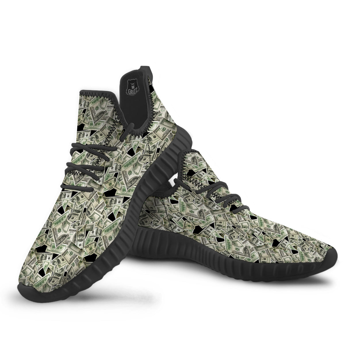American Money US Dollars Print Pattern Black Walking Shoes-grizzshop
