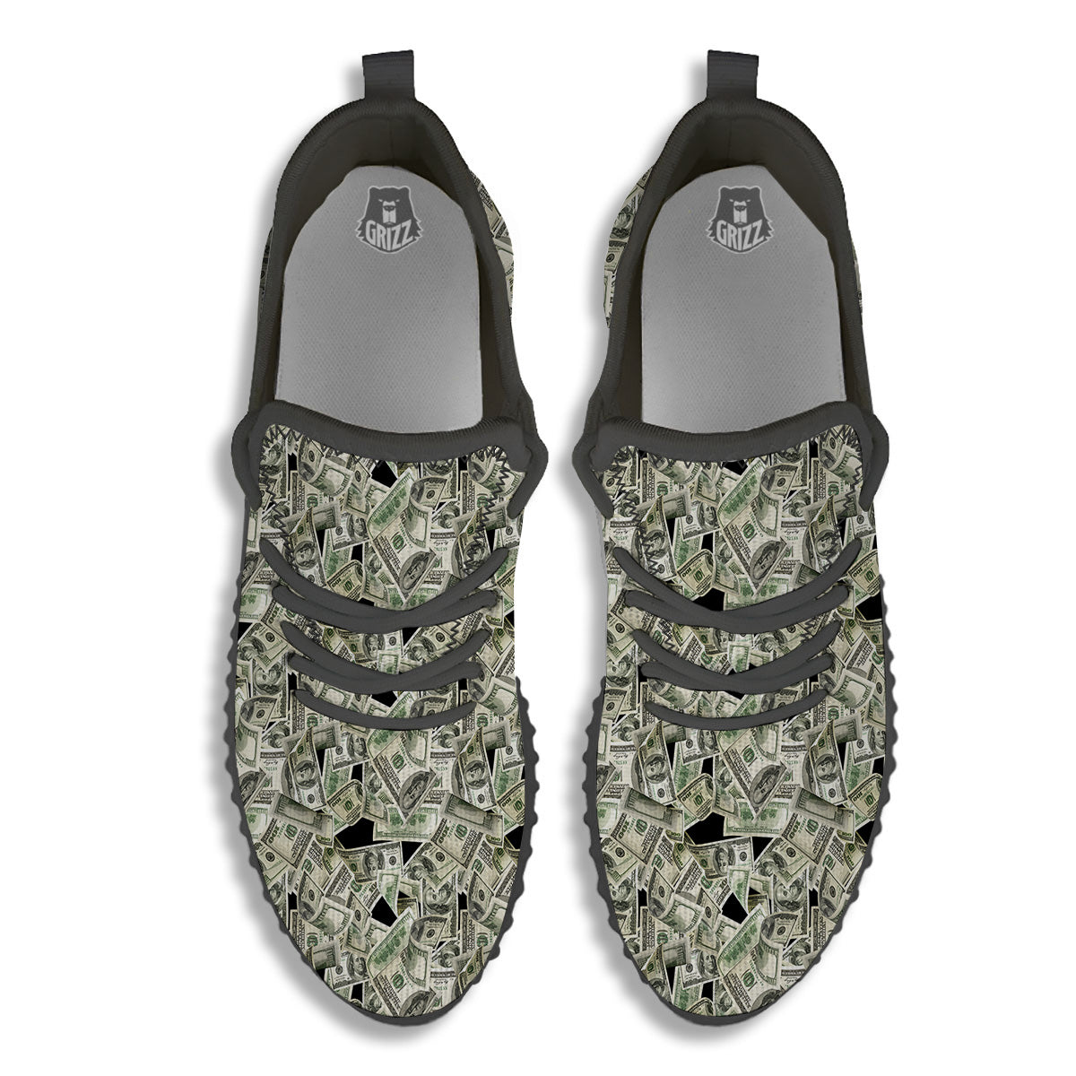 American Money US Dollars Print Pattern Black Walking Shoes-grizzshop