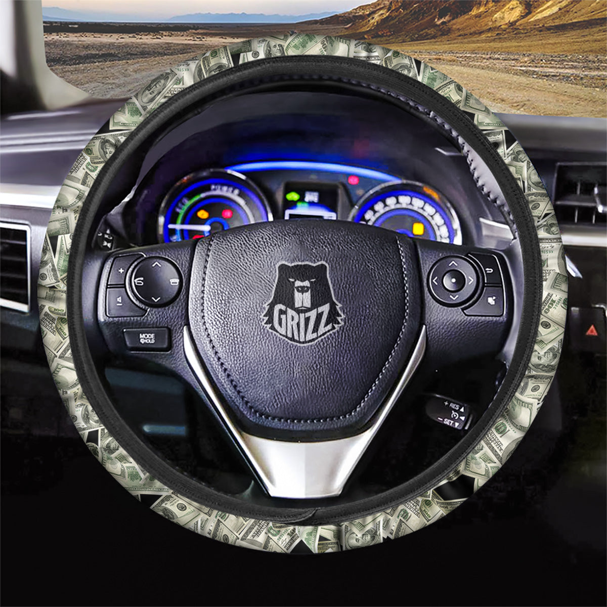 American Money US Dollars Print Pattern Car Steering Wheel Cover-grizzshop
