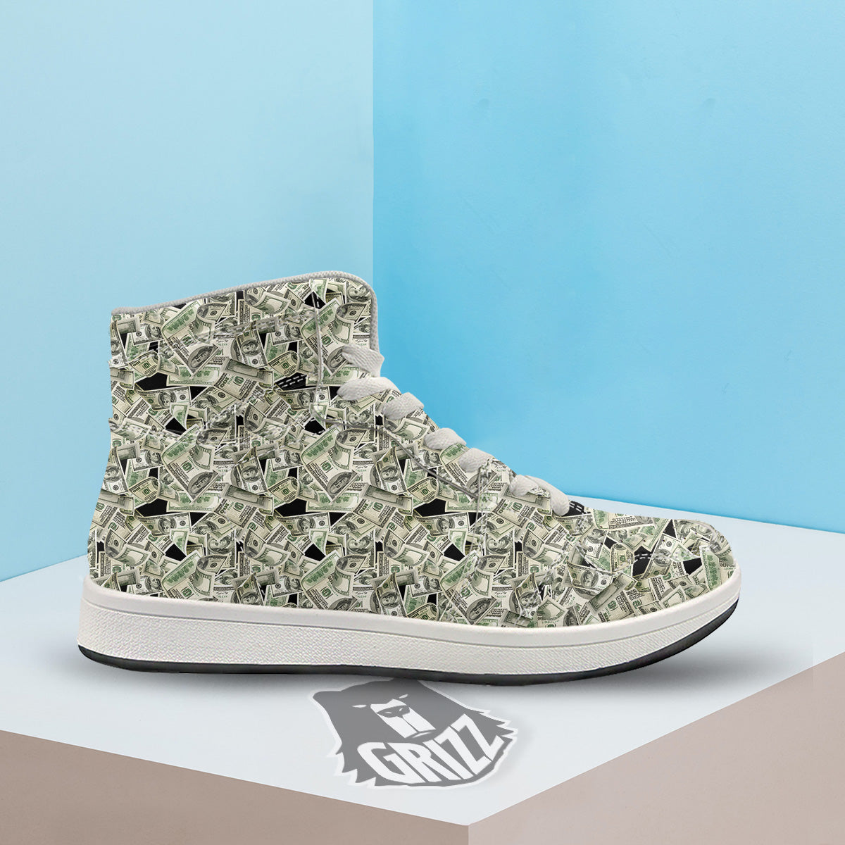 American Money US Dollars Print Pattern High Top Sneakers-grizzshop