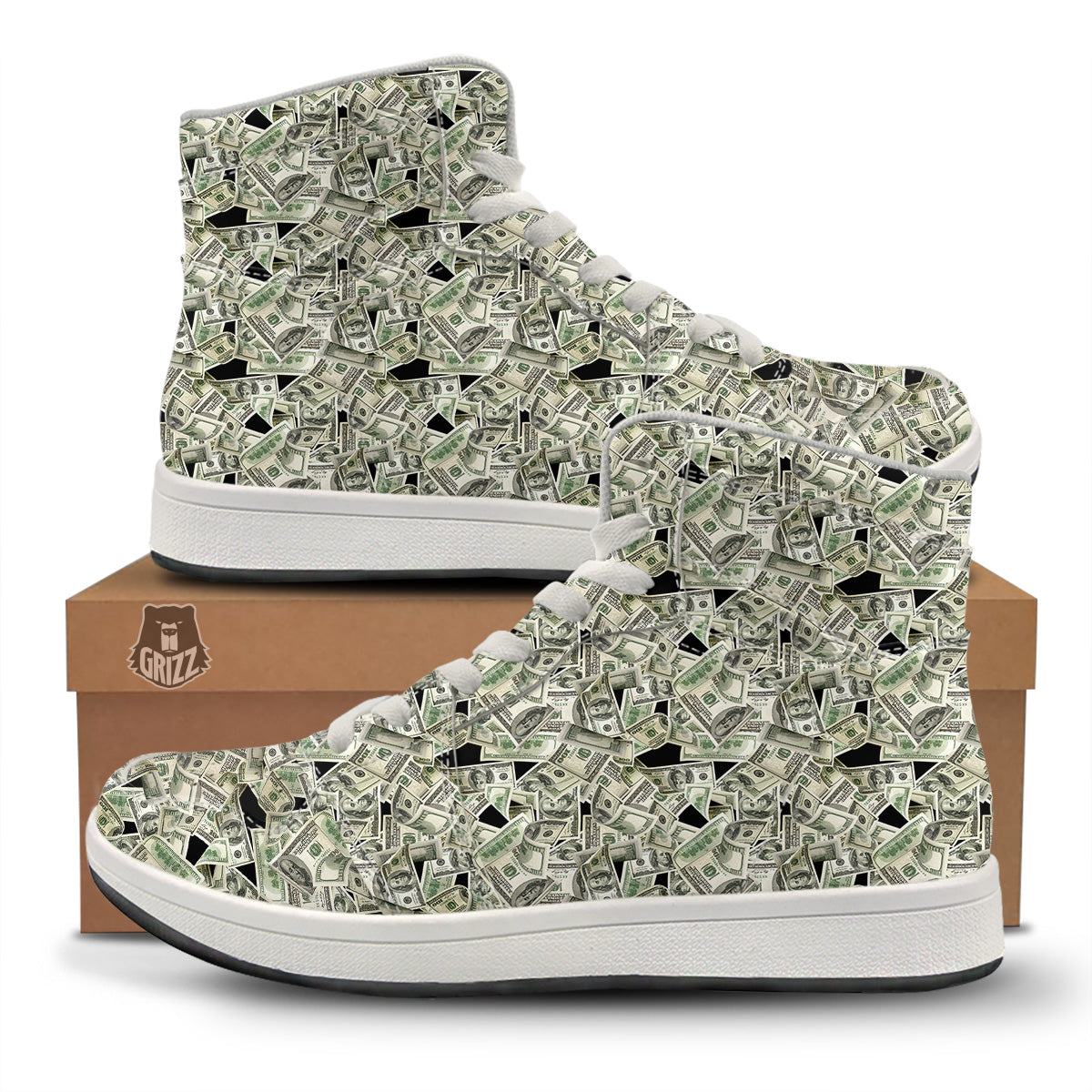 American Money US Dollars Print Pattern High Top Sneakers-grizzshop