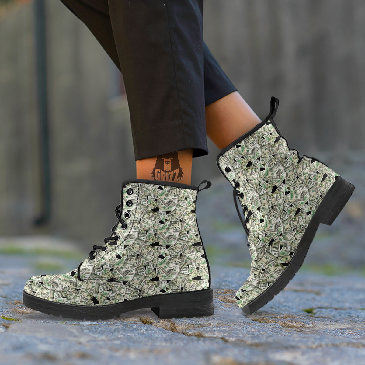 American Money US Dollars Print Pattern Leather Boots-grizzshop