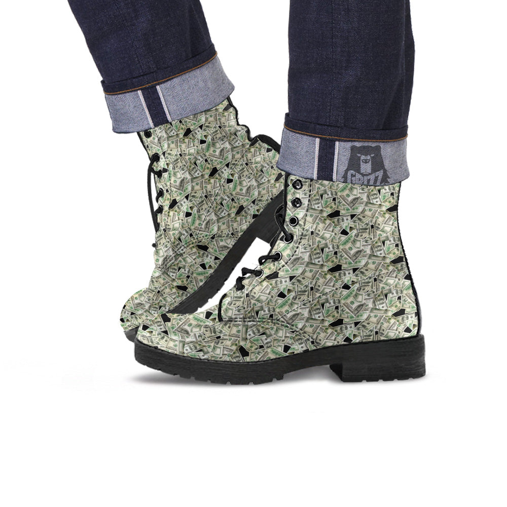 American Money US Dollars Print Pattern Leather Boots-grizzshop
