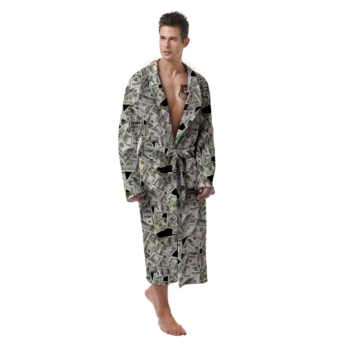 American Money US Dollars Print Pattern Men's Robe-grizzshop