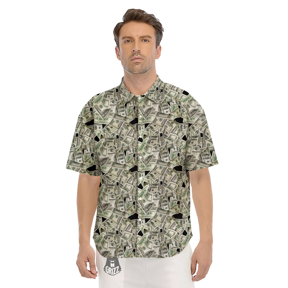 American Money US Dollars Print Pattern Men's Short Sleeve Shirts-grizzshop