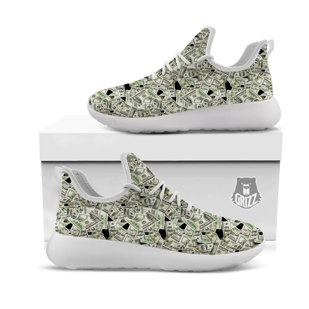American Money US Dollars Print Pattern White Athletic Shoes-grizzshop