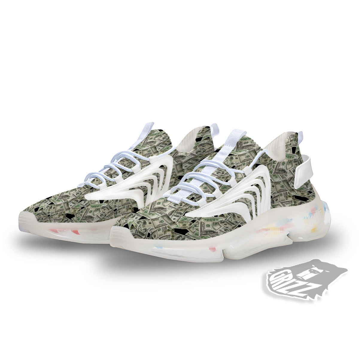American Money US Dollars Print Pattern White Gym Shoes-grizzshop