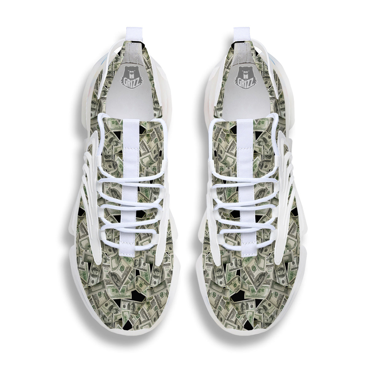 American Money US Dollars Print Pattern White Gym Shoes-grizzshop