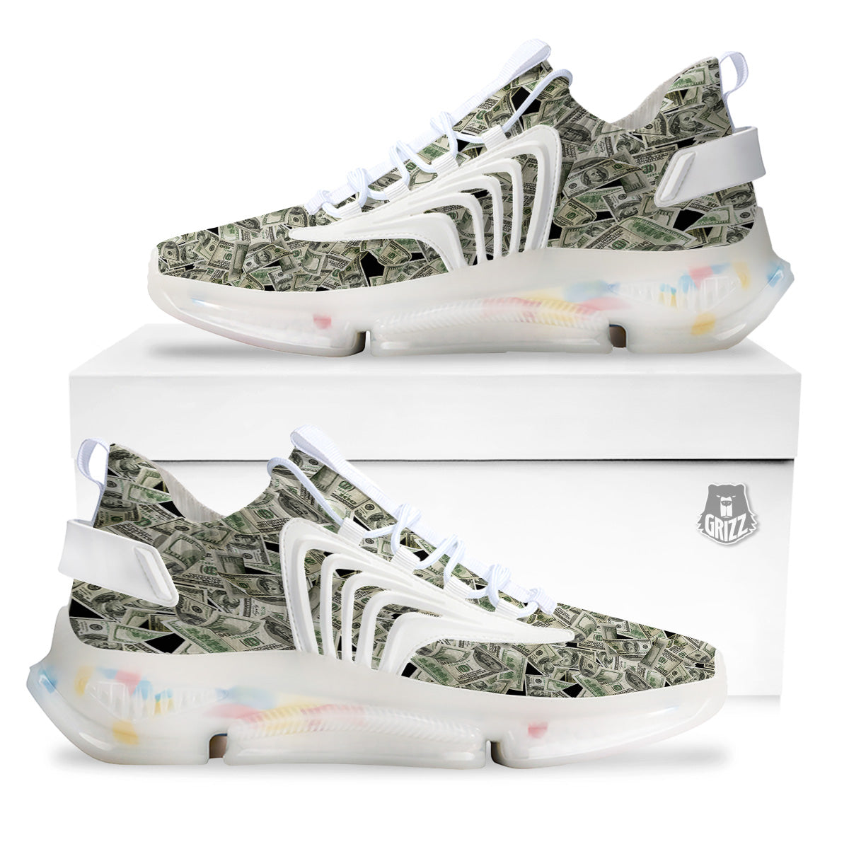 American Money US Dollars Print Pattern White Gym Shoes-grizzshop