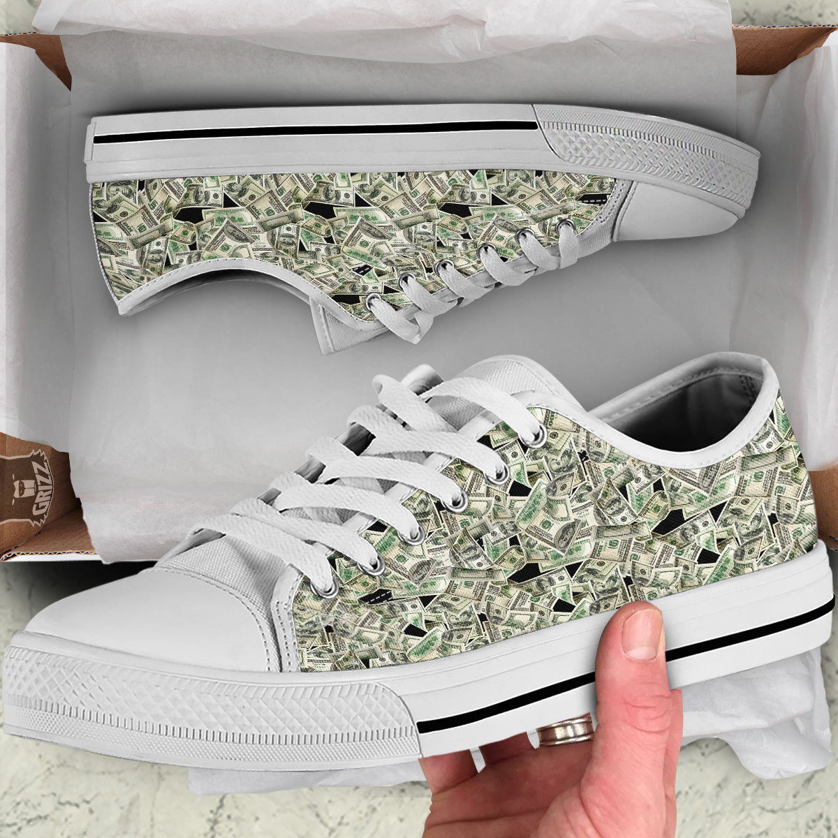 American Money US Dollars Print Pattern White Low Top Shoes-grizzshop
