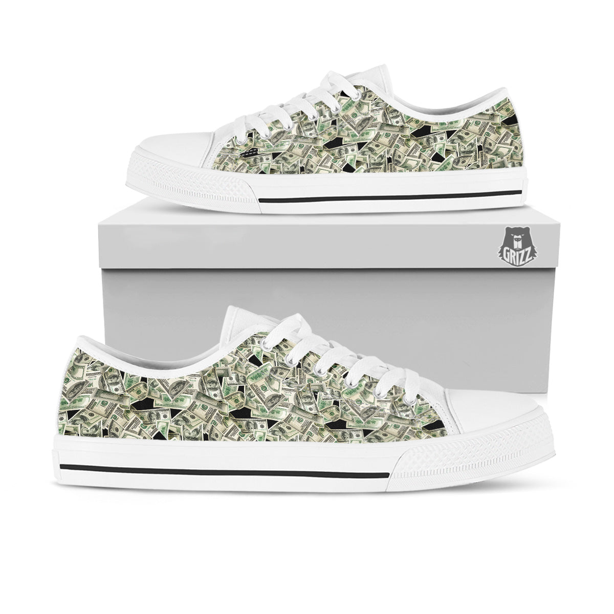 American Money US Dollars Print Pattern White Low Top Shoes-grizzshop