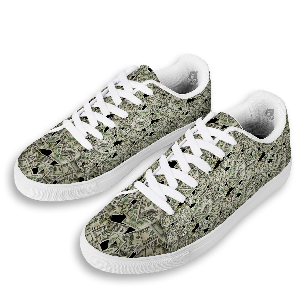 American Money US Dollars Print Pattern White Low Top Sneakers-grizzshop