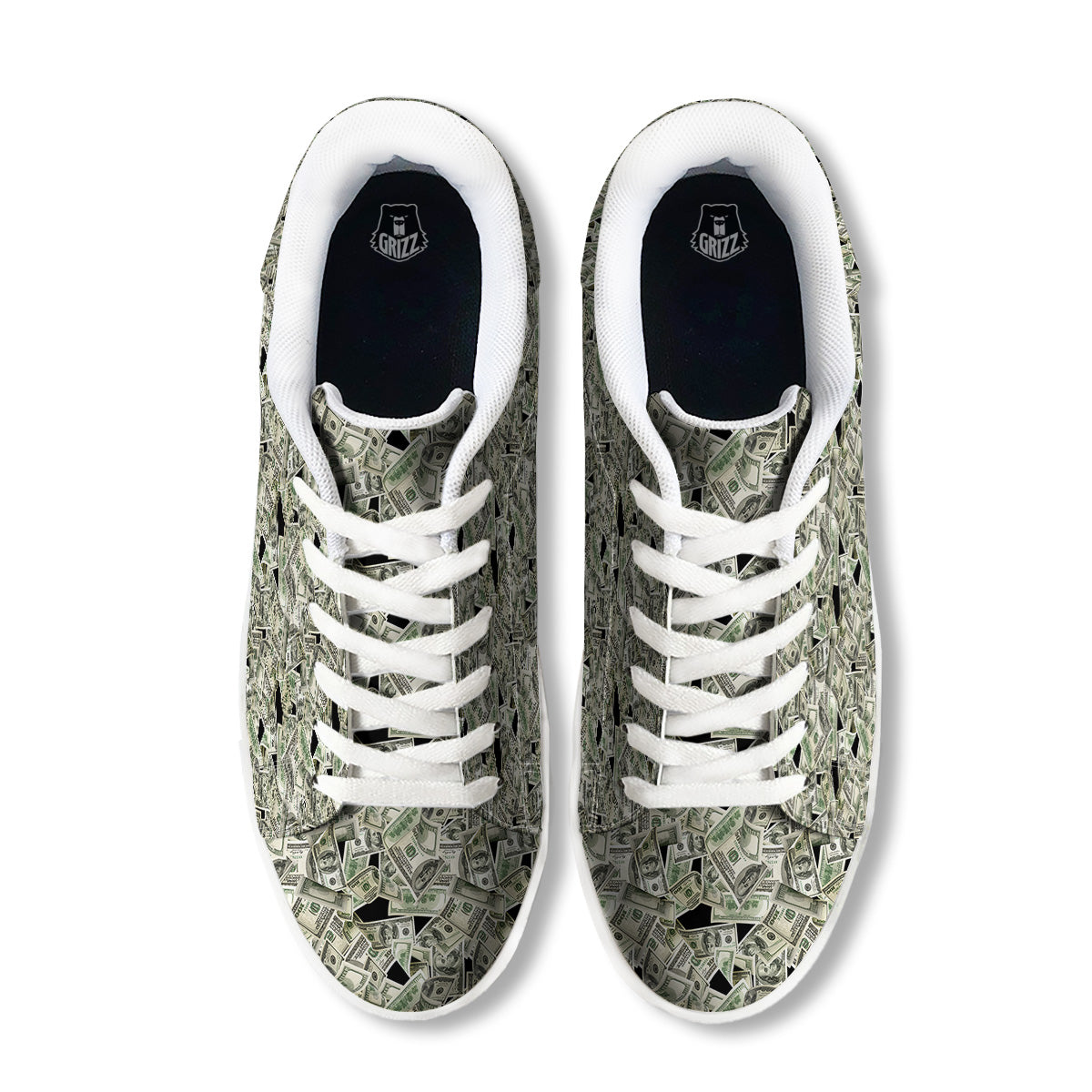American Money US Dollars Print Pattern White Low Top Sneakers-grizzshop