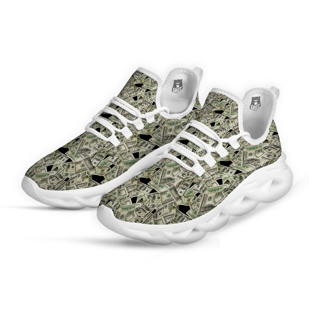American Money US Dollars Print Pattern White Running Shoes-grizzshop