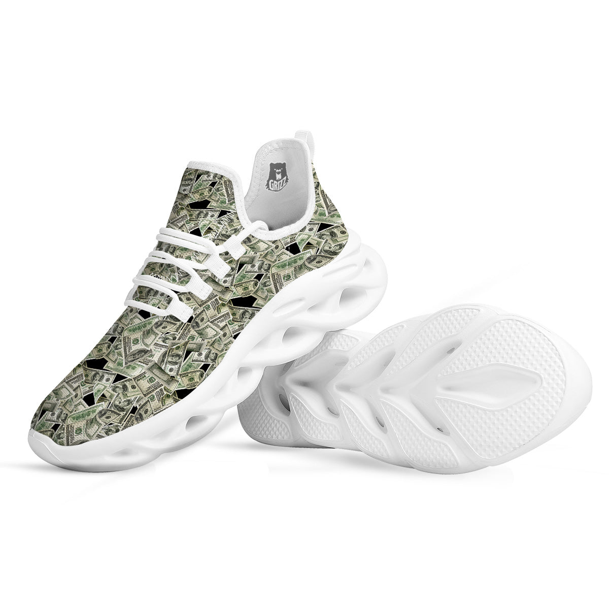 American Money US Dollars Print Pattern White Running Shoes-grizzshop