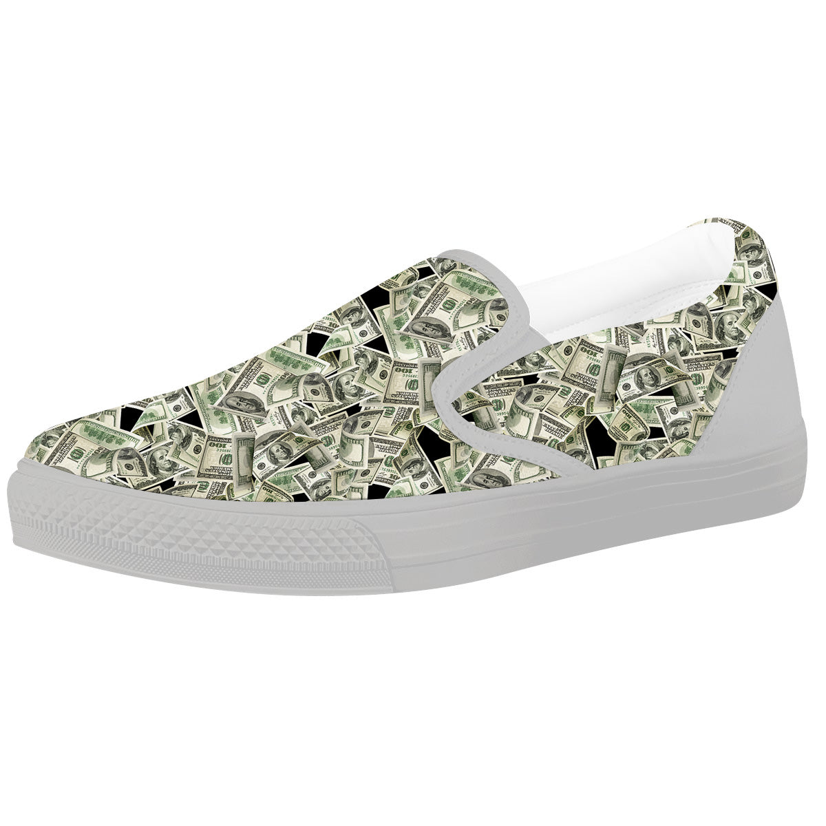 American Money US Dollars Print Pattern White Slip On Shoes-grizzshop