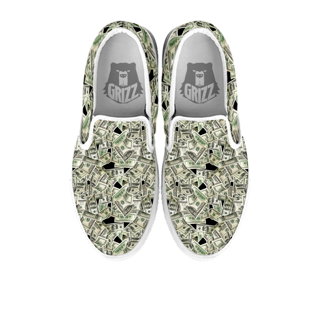 American Money US Dollars Print Pattern White Slip On Shoes-grizzshop