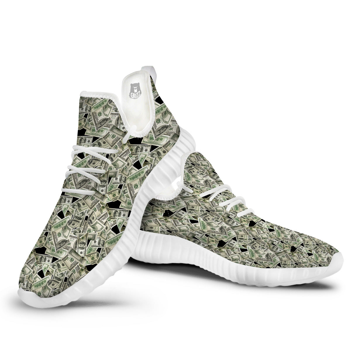 American Money US Dollars Print Pattern White Walking Shoes-grizzshop