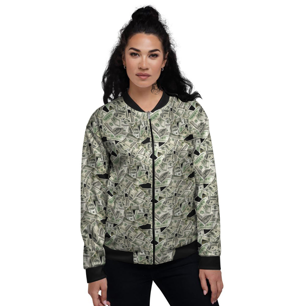 American Money US Dollars Print Pattern Women's Bomber Jacket-grizzshop