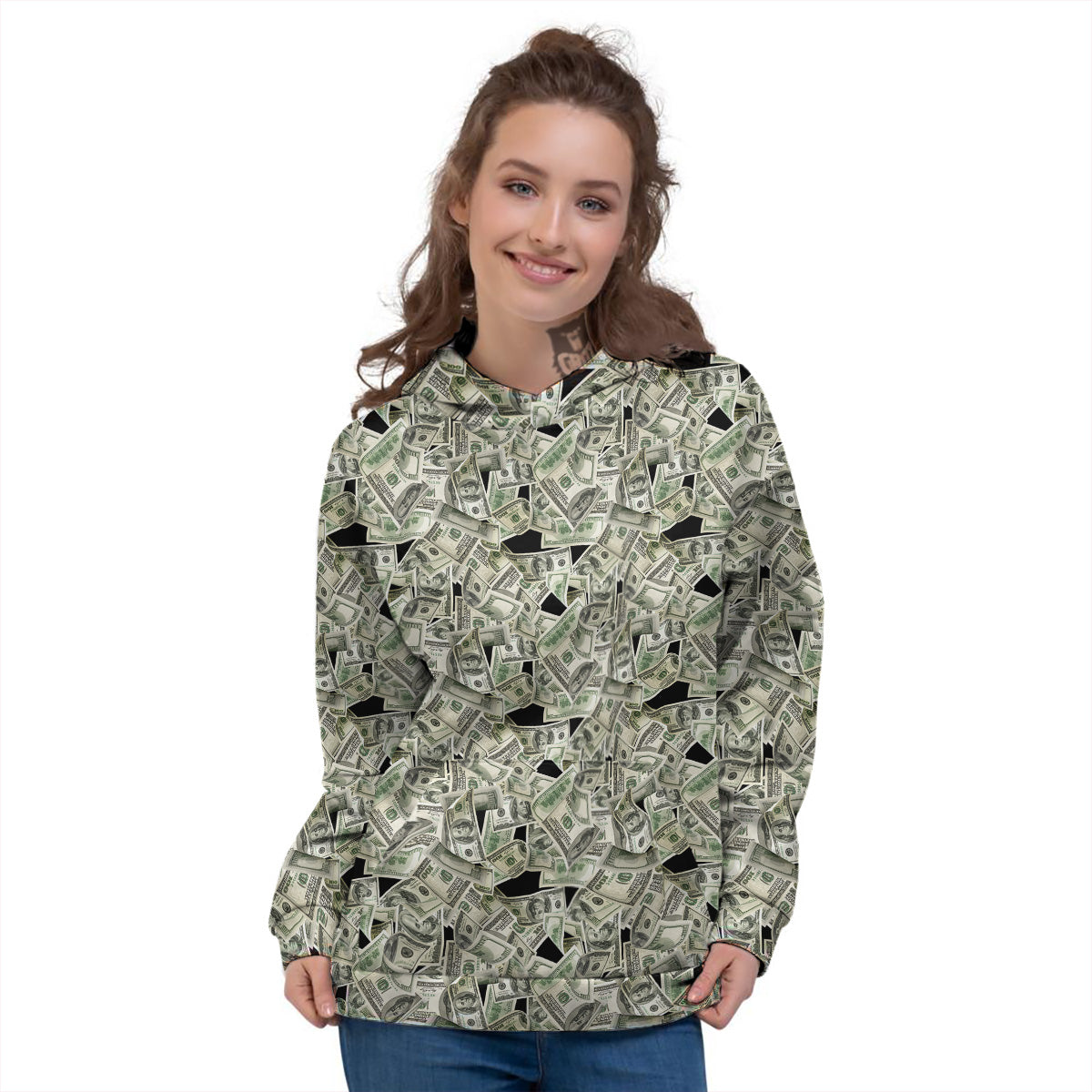 American Money US Dollars Print Pattern Women's Hoodie-grizzshop