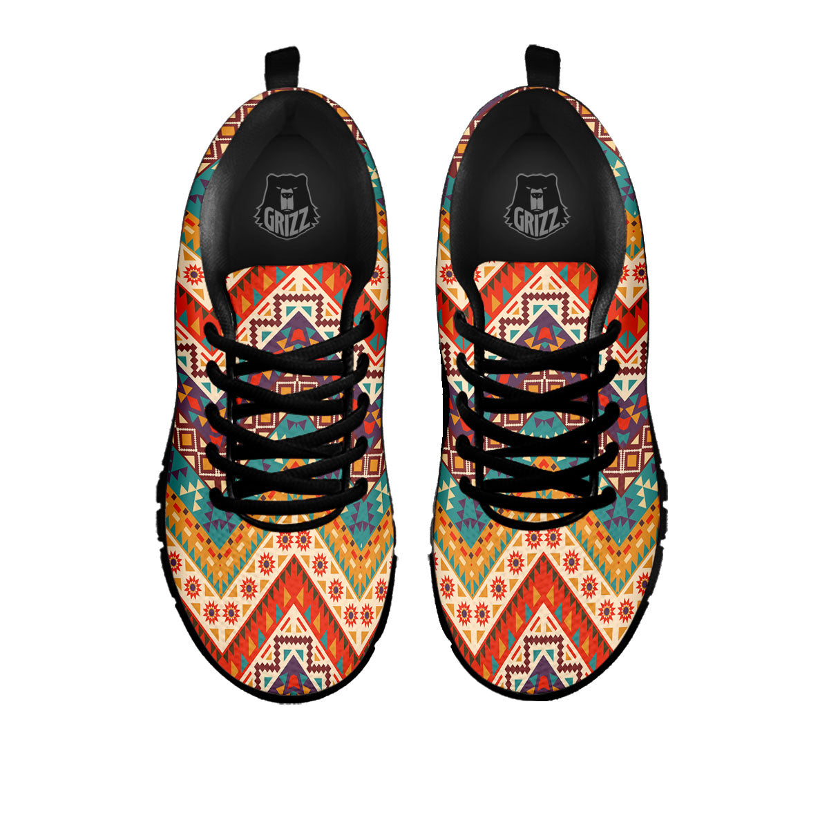 American Native Tribal Chevron Print Black Sneaker-grizzshop