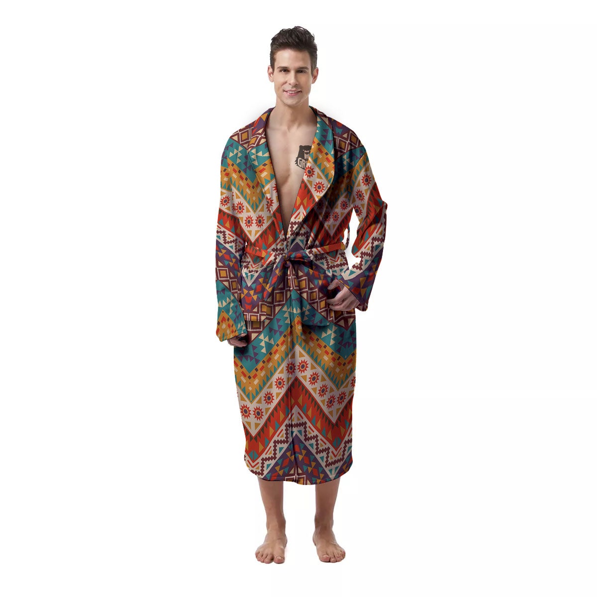 American Native Tribal Chevron Print Men's Robe-grizzshop