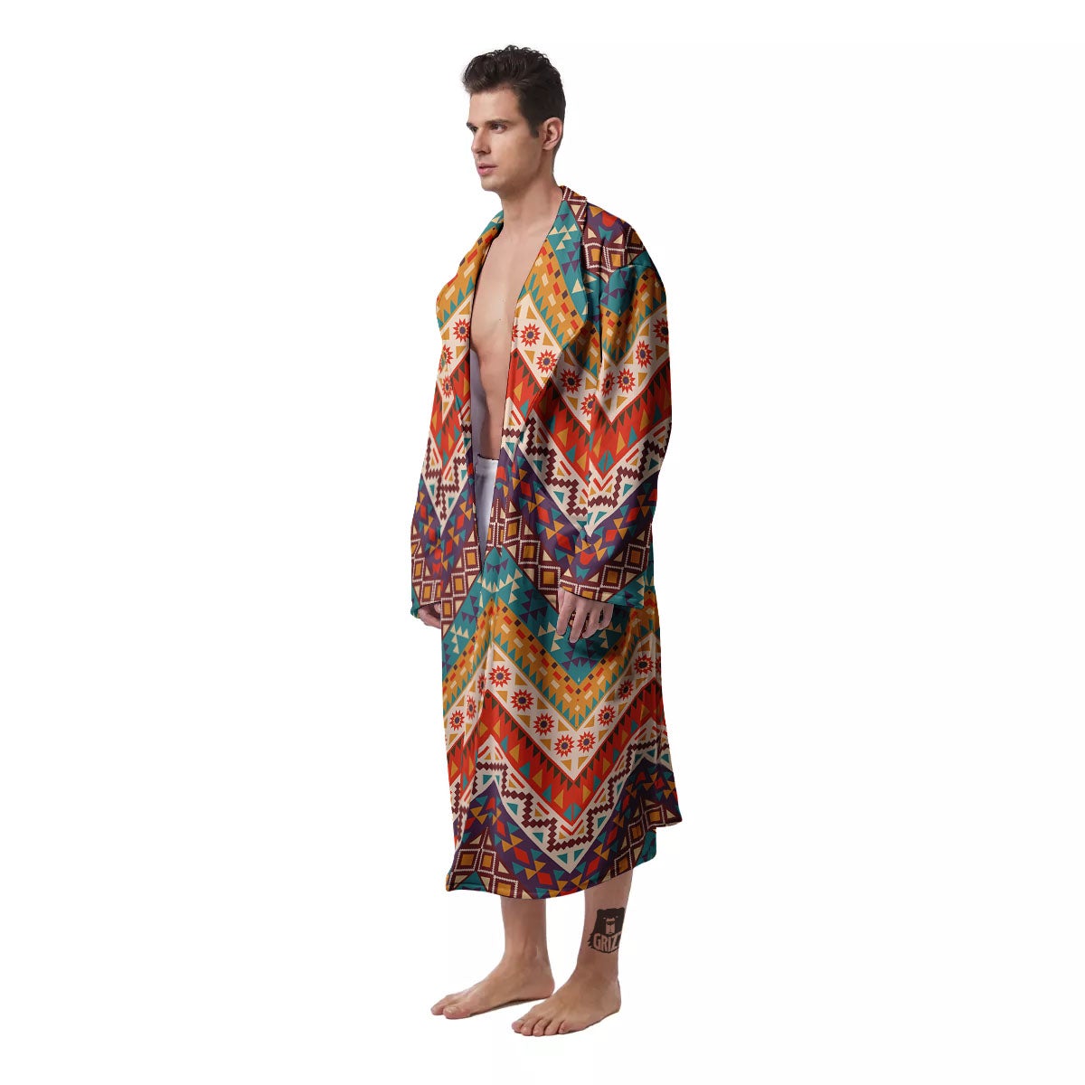 American Native Tribal Chevron Print Men's Robe-grizzshop