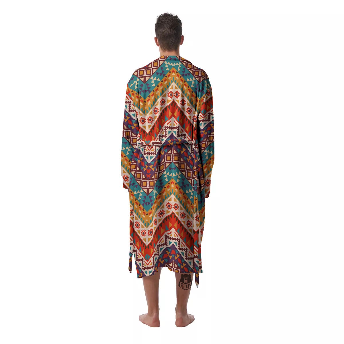 American Native Tribal Chevron Print Men's Robe-grizzshop