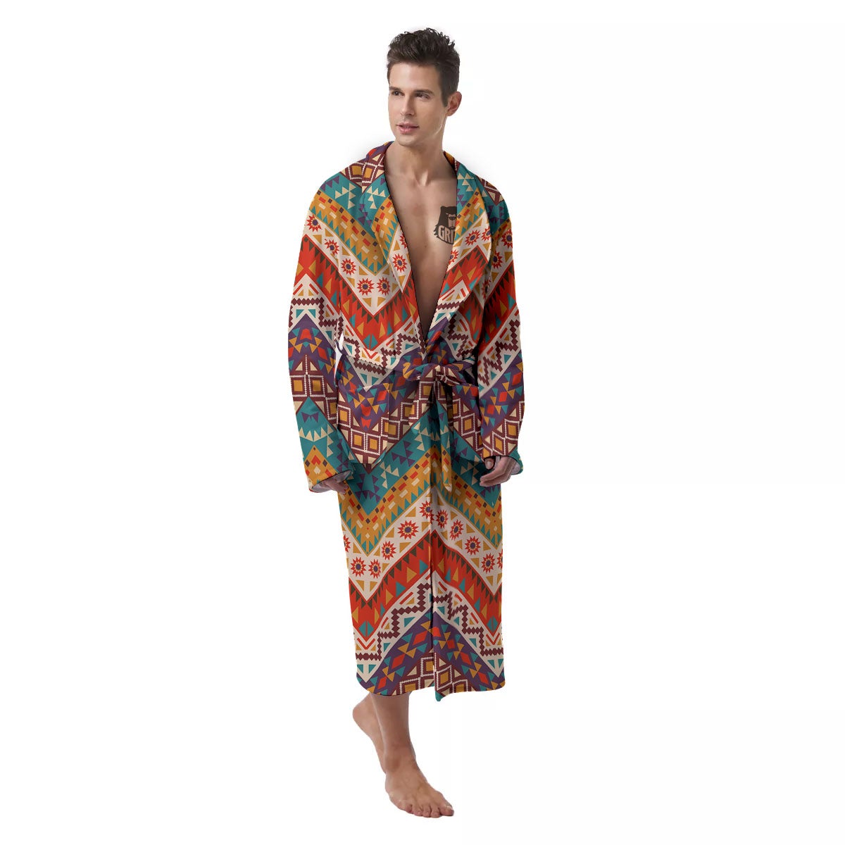 American Native Tribal Chevron Print Men's Robe-grizzshop