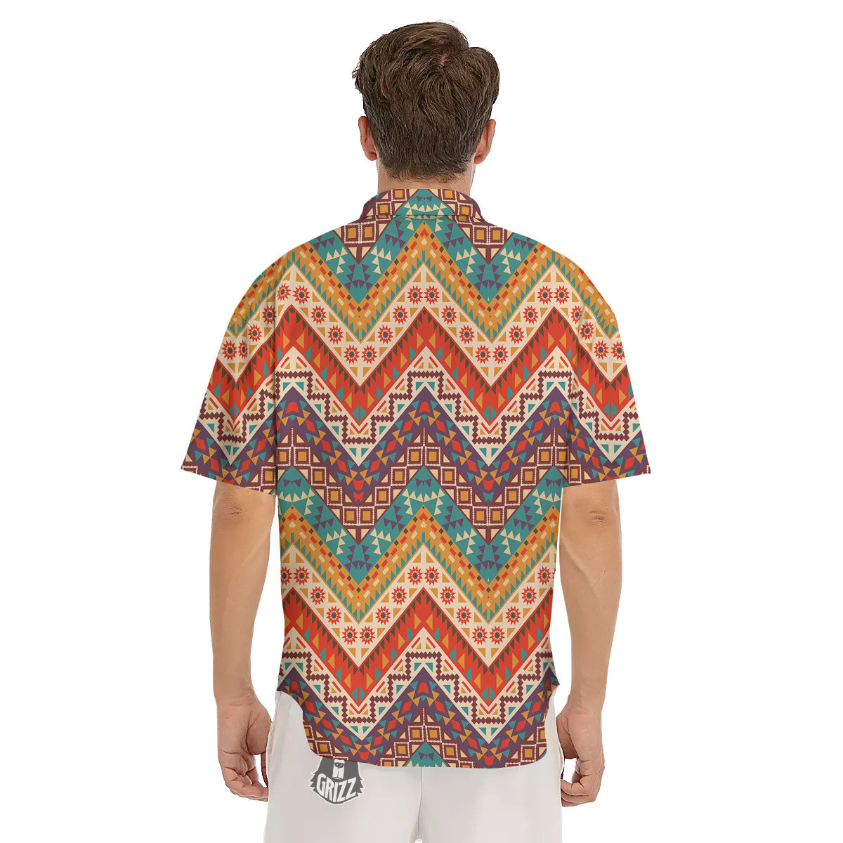 American Native Tribal Chevron Print Men's Short Sleeve Shirts-grizzshop