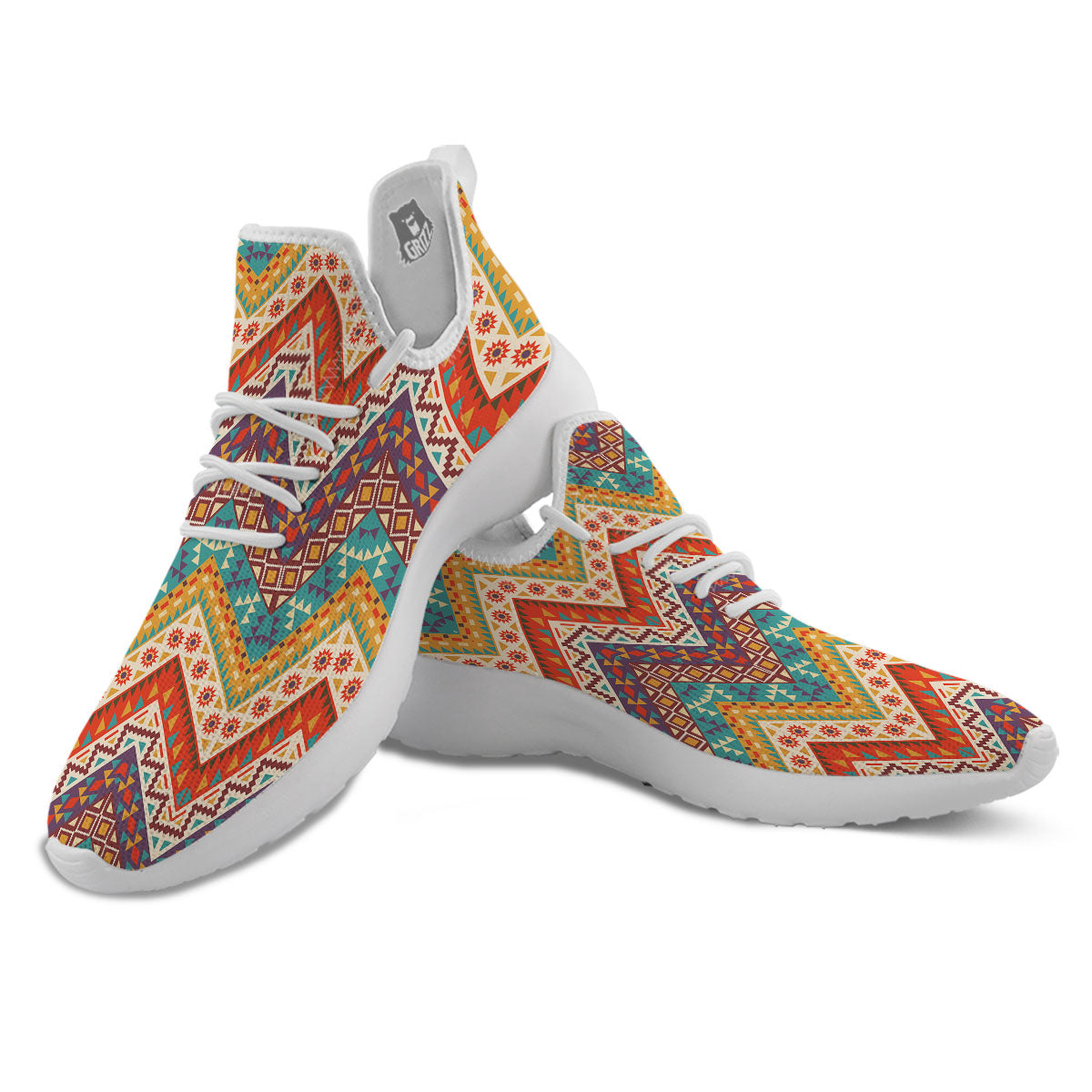 American Native Tribal Chevron Print White Athletic Shoes-grizzshop