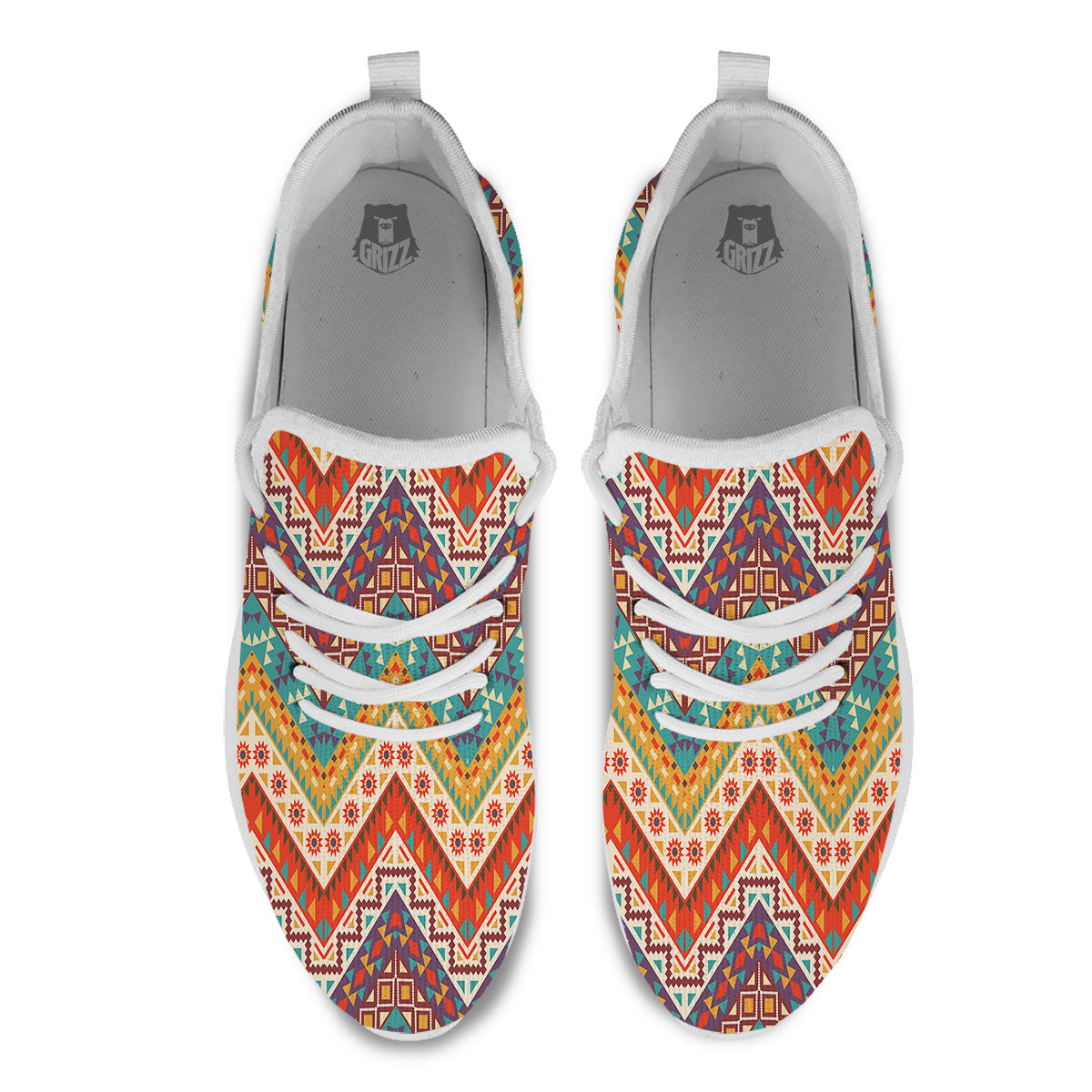 American Native Tribal Chevron Print White Athletic Shoes-grizzshop