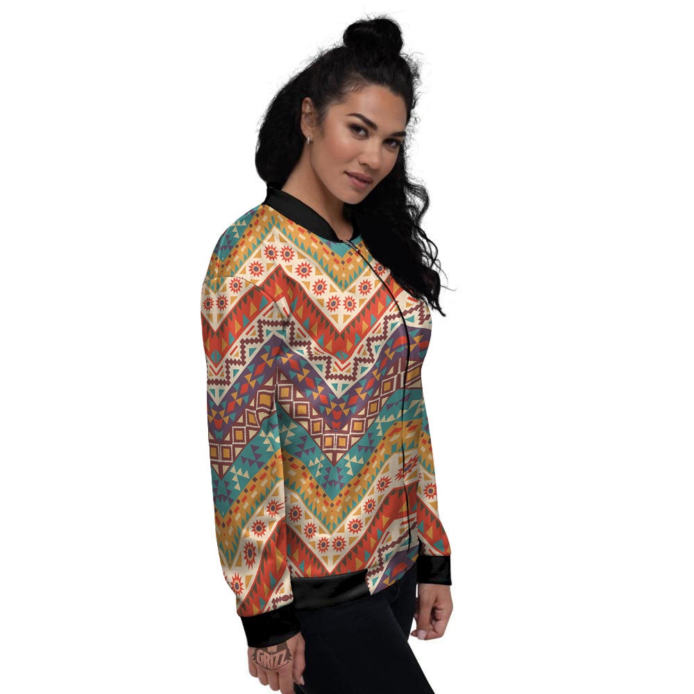 American Native Tribal Chevron Print Women's Bomber Jacket-grizzshop