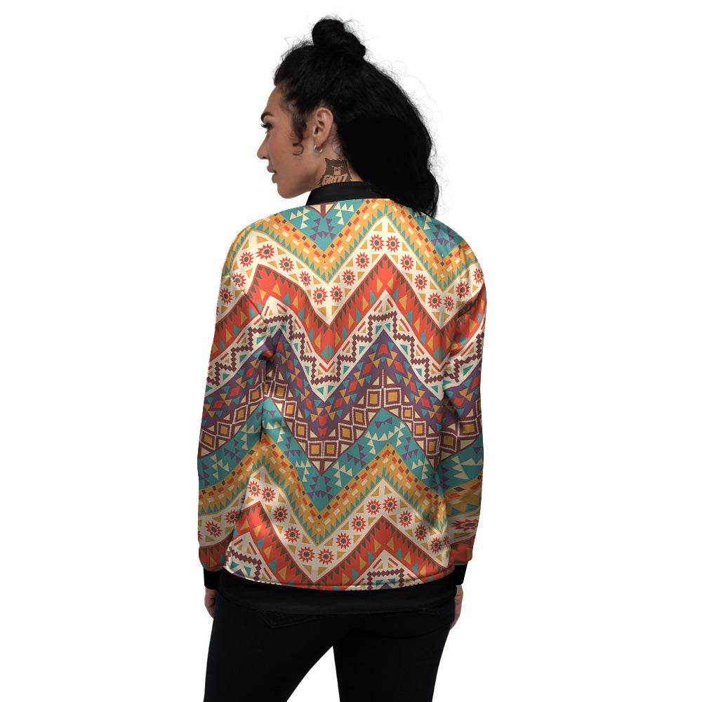 American Native Tribal Chevron Print Women's Bomber Jacket-grizzshop