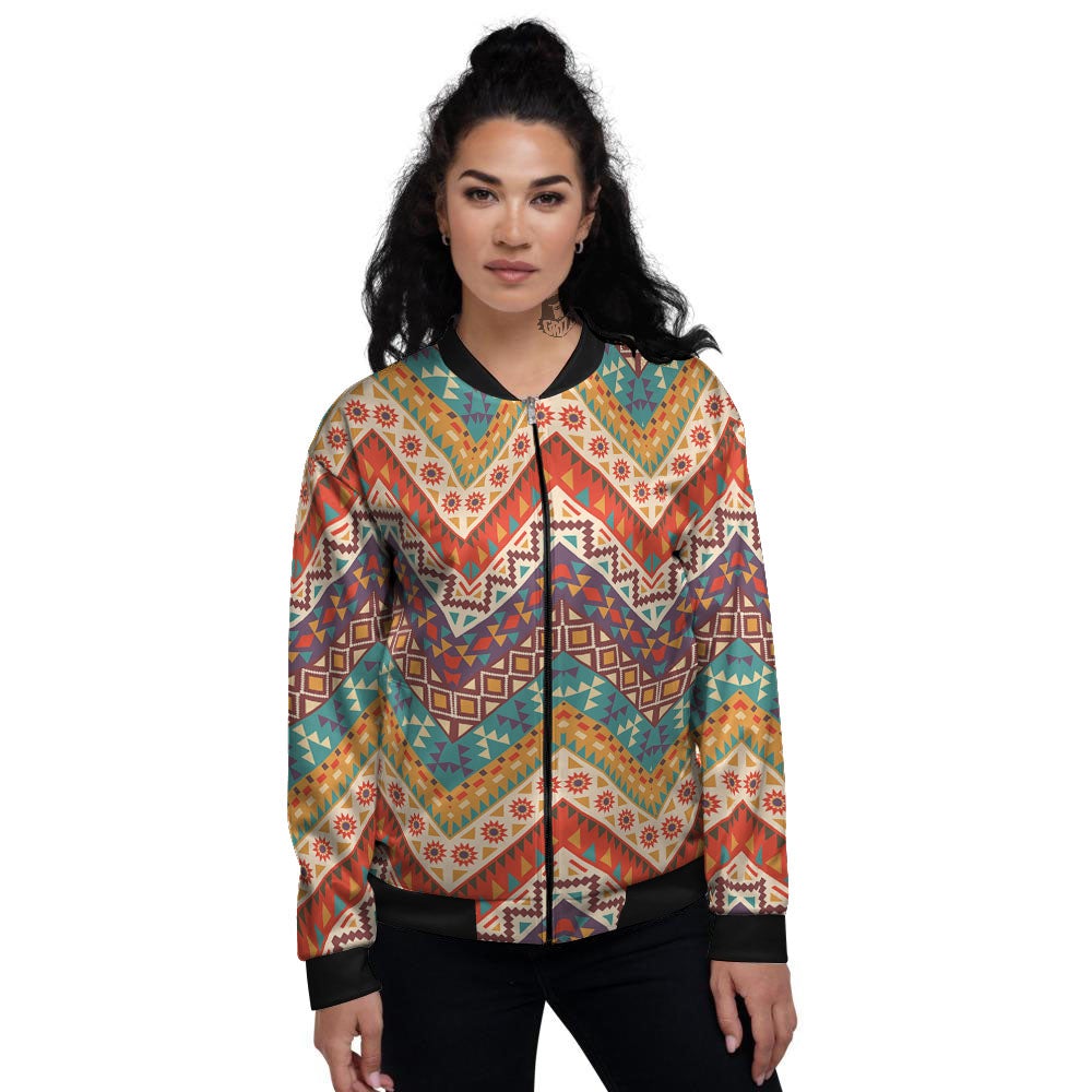 American Native Tribal Chevron Print Women's Bomber Jacket-grizzshop