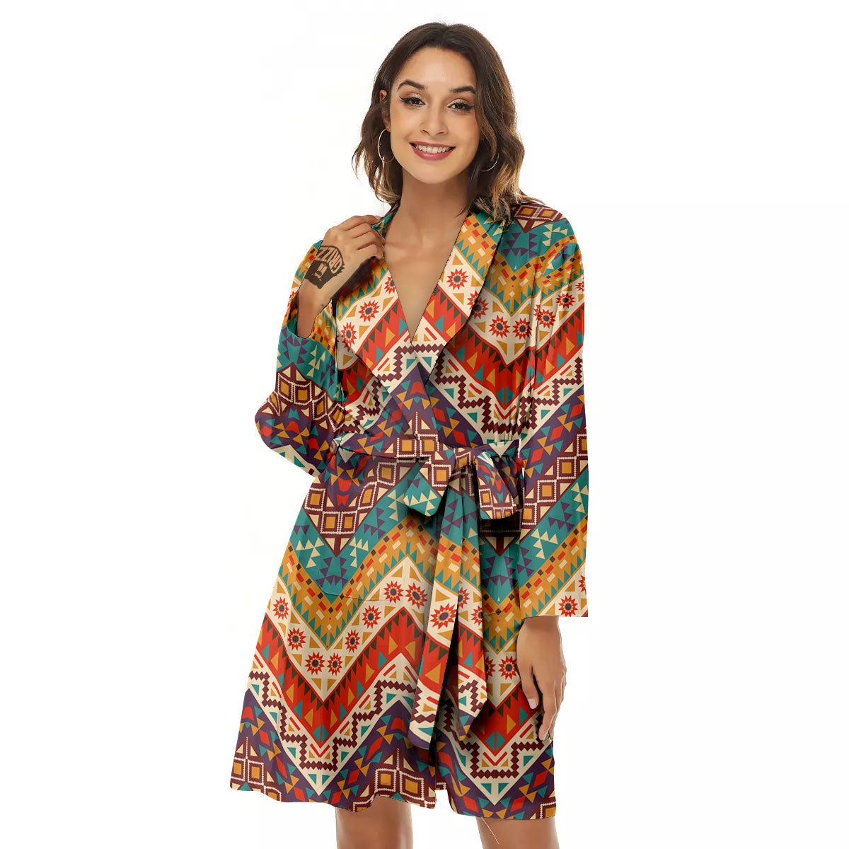 American Native Tribal Chevron Print Women's Robe-grizzshop