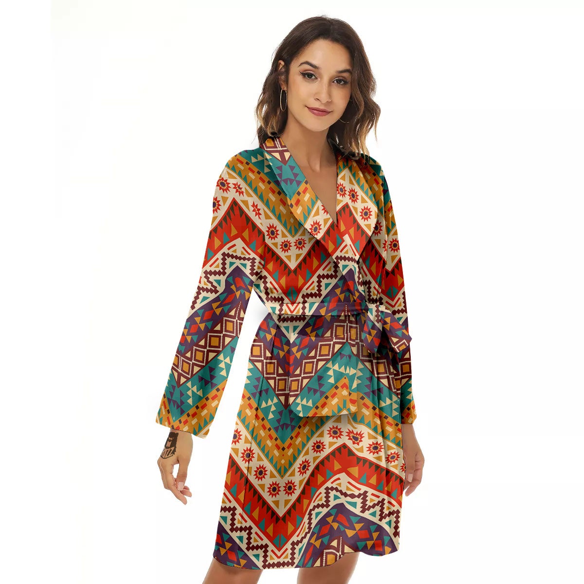 American Native Tribal Chevron Print Women's Robe-grizzshop