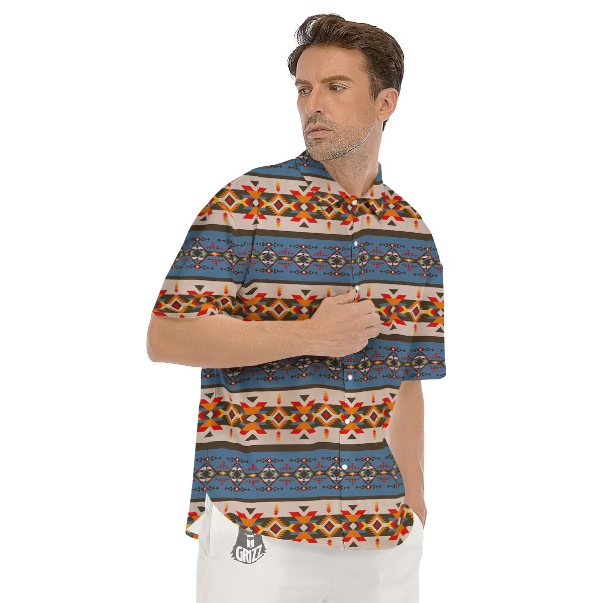 American Native Tribal Navajo Print Men's Short Sleeve Shirts-grizzshop