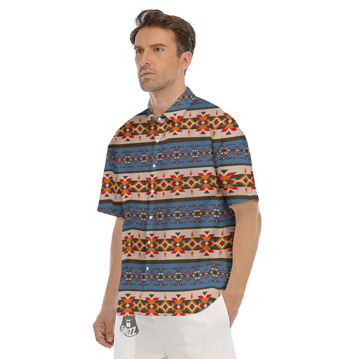 American Native Tribal Navajo Print Men's Short Sleeve Shirts-grizzshop