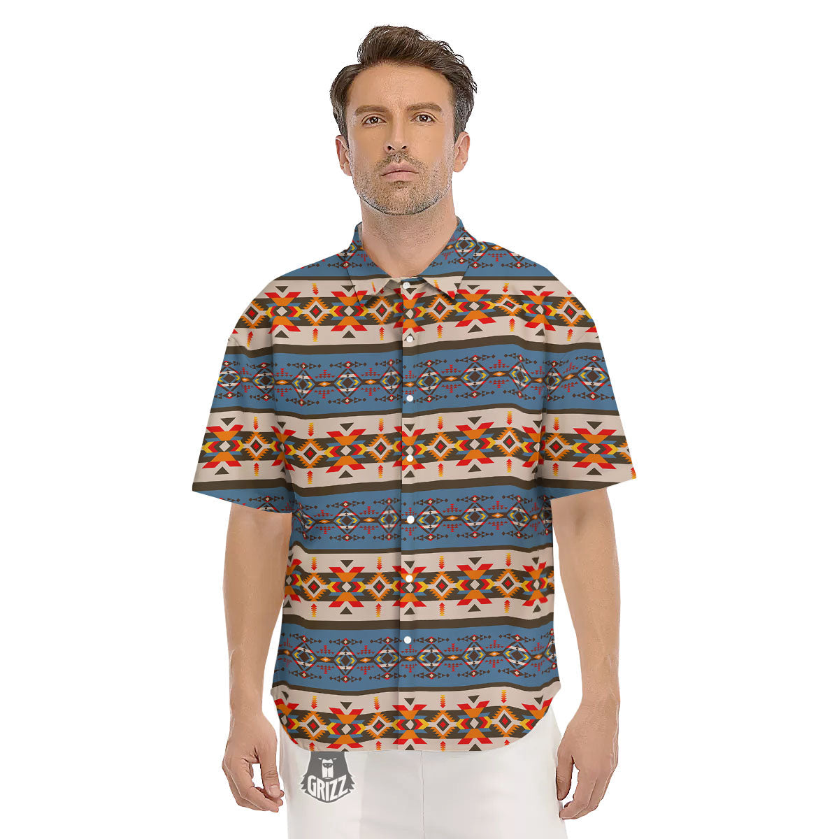 American Native Tribal Navajo Print Men's Short Sleeve Shirts-grizzshop