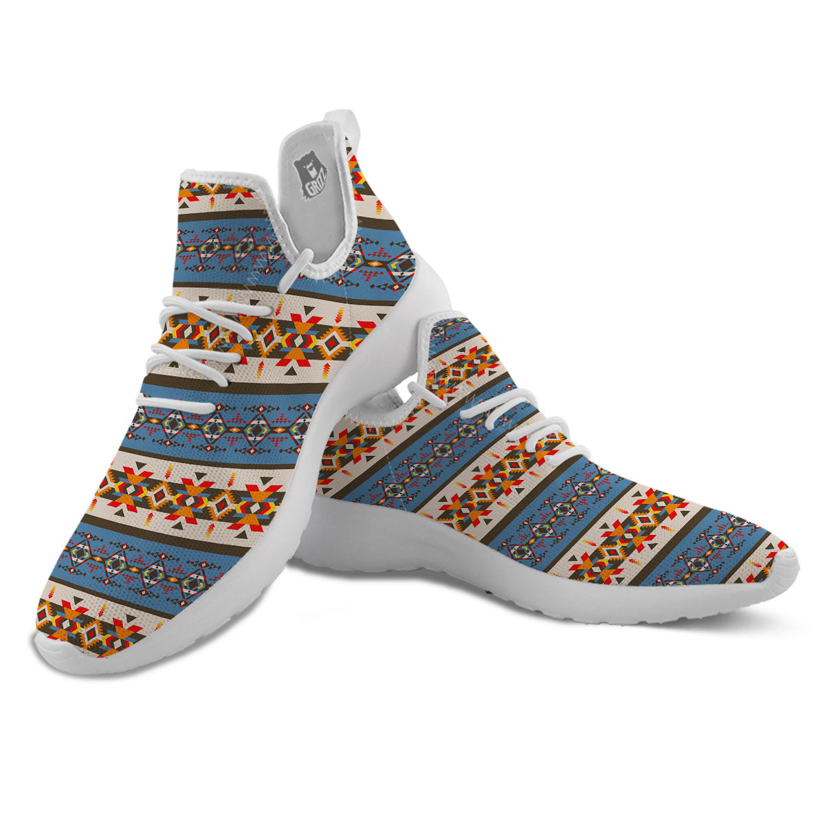 American Native Tribal Navajo Print White Athletic Shoes-grizzshop