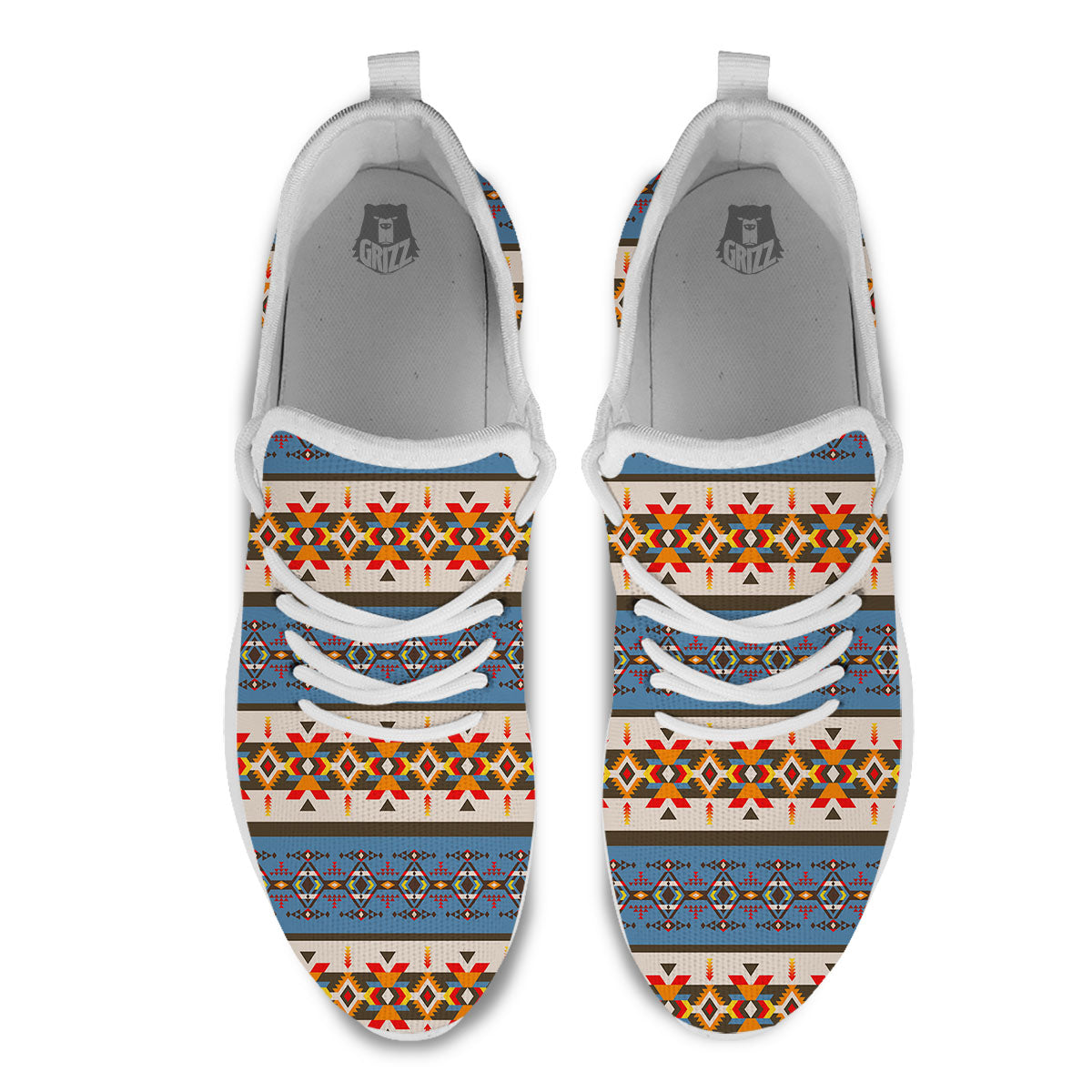 American Native Tribal Navajo Print White Athletic Shoes-grizzshop