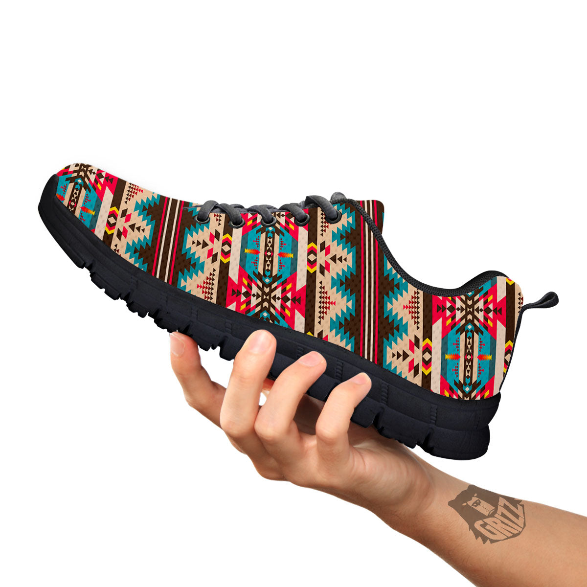 American Native Tribal Print Pattern Black Sneaker-grizzshop