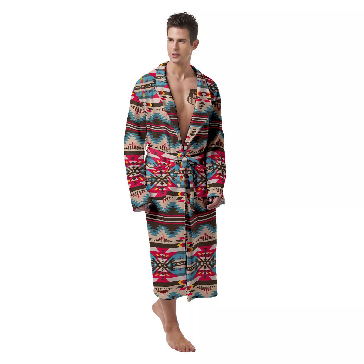 American Native Tribal Print Pattern Men's Robe-grizzshop