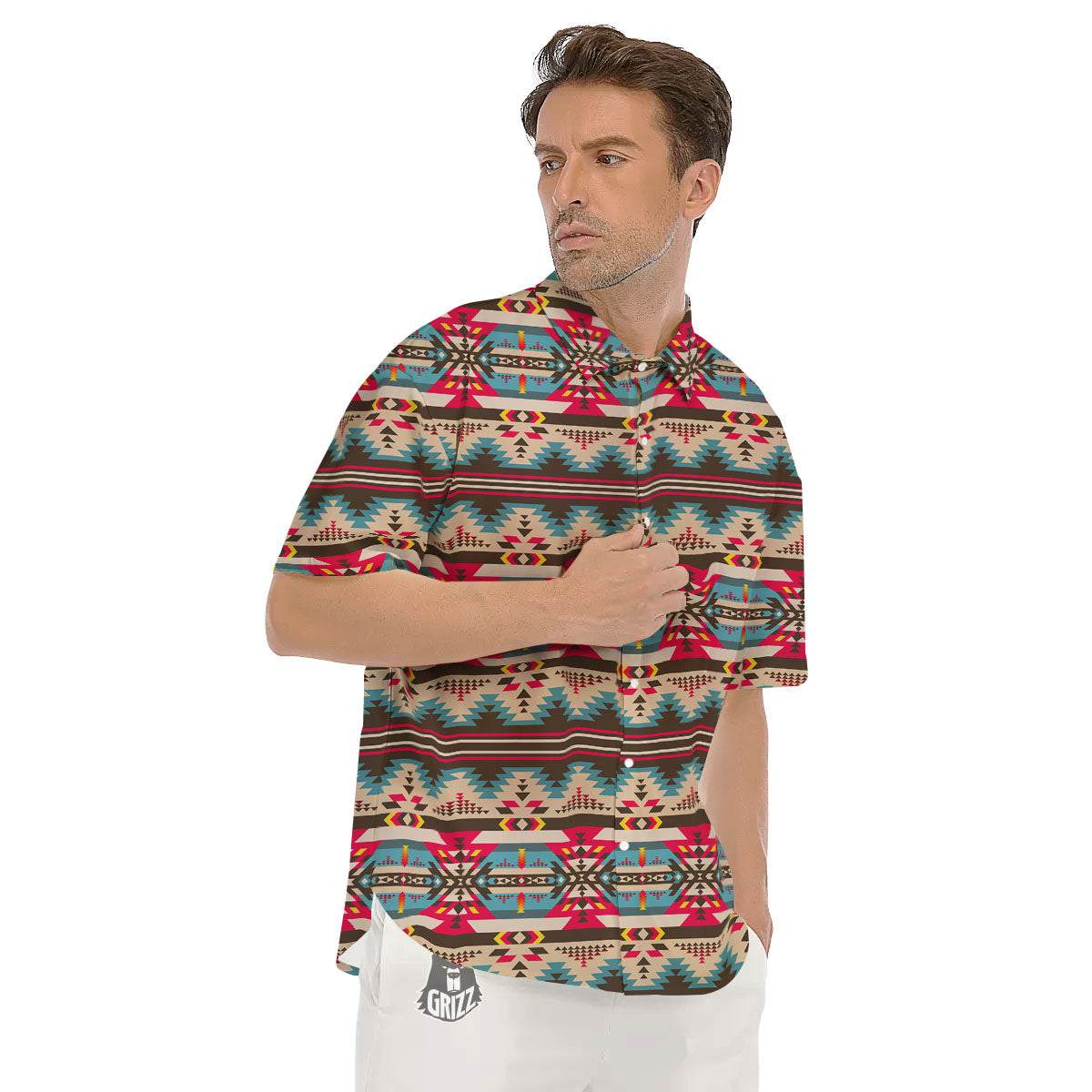 American Native Tribal Print Pattern Men's Short Sleeve Shirts-grizzshop